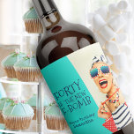Funny Forty is the New F-Bomb 40th Birthday Wine Label<br><div class="desc">An outrageously funny and unique birthday wine label for a fabulous woman celebrating her 50th Birthday, this design features a kitschy stylish woman in striped sunglasses and hair turban with a polka dot bag and striped towel, rocking her attitude. The humor is carried out in the bold text title "Forty...</div>