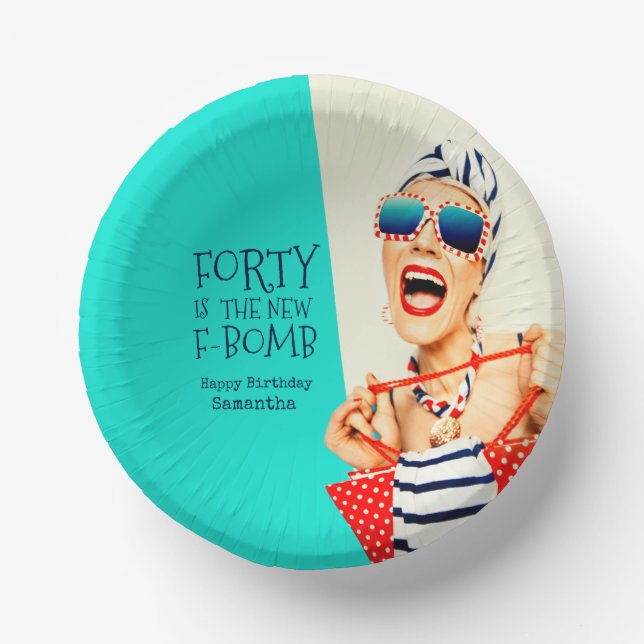 Funny Forty is the New F-Bomb Birthday Party Paper Plate (Front)