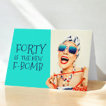 Funny Forty is the New F-Bomb Ladies Birthday Card<br><div class="desc">Send an outrageously funny and unique birthday card to woman celebrating her 40th Birthday with this retro glam 40th Birthday Party card. The design features a kitschy stylish woman in striped sunglasses and hair turban with a polka dot bag and striped towel, rocking her attitude. The humour is carried out...</div>