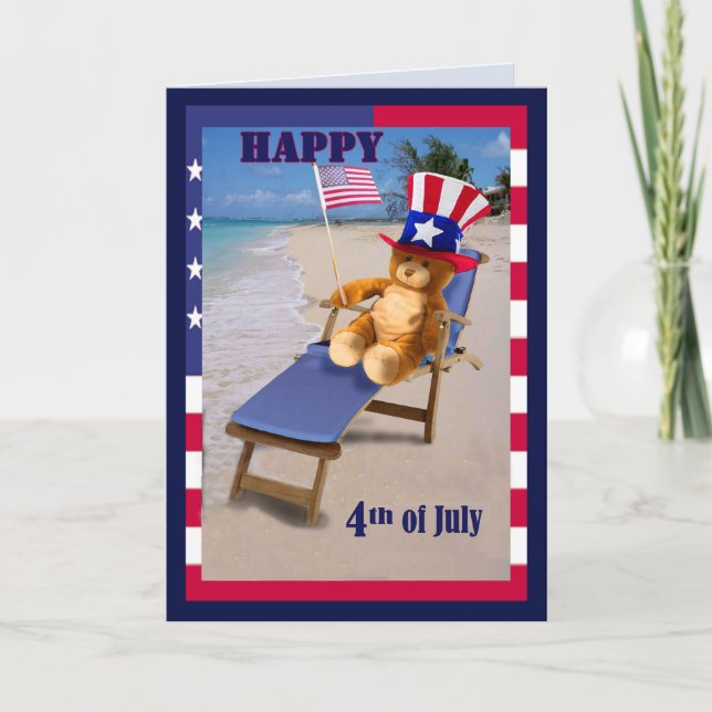 Funny Fourth of July card Patriotic Teddy Bear (Front)