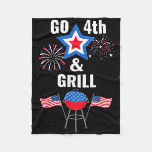 Funny Fourth Of July Go 4th And Grill Smoking Gril Fleece Blanket