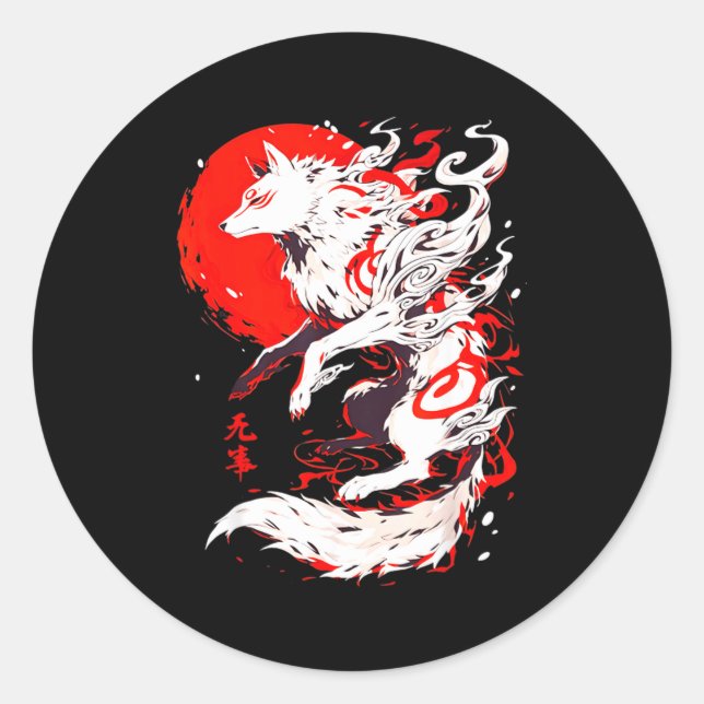 Funny Fox Animal Cute Okami Basic Japan Style Retr Classic Round Sticker (Front)