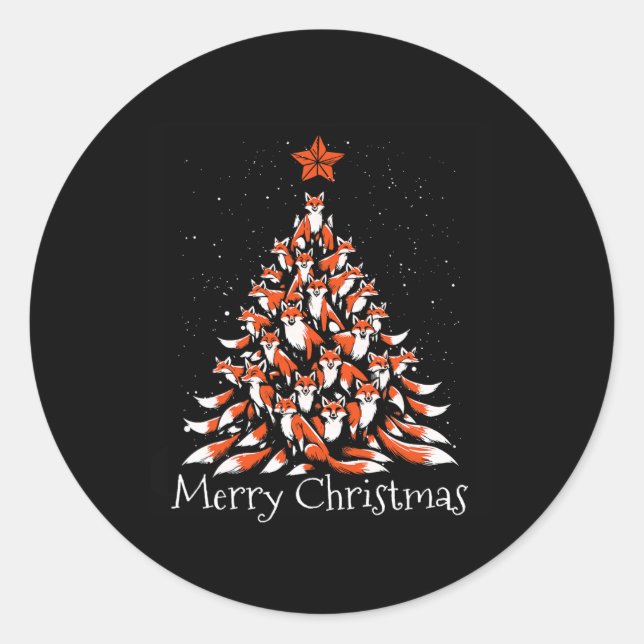 Funny Fox Christmas Tree Foxes Xmas  Classic Round Sticker (Front)