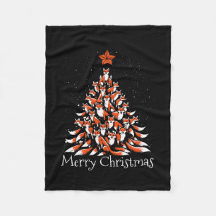 Funny Fox Christmas Tree Foxes Xmas Fleece Blanket