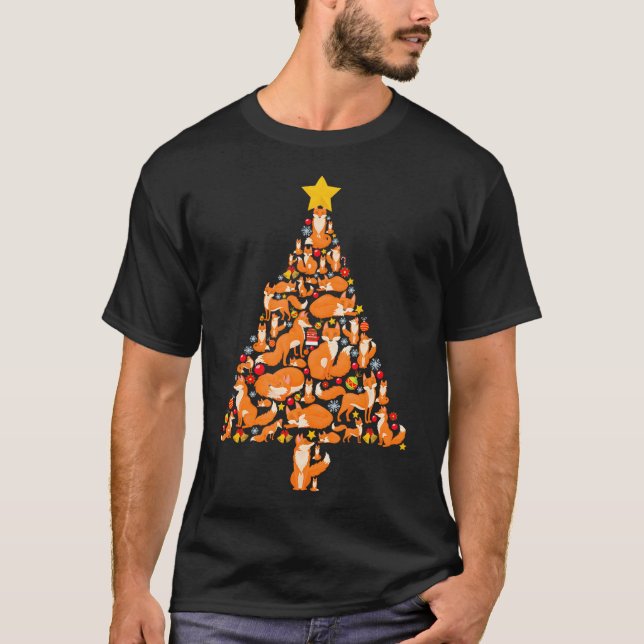 Funny Fox Christmas Tree Foxes Xmas for Women Men T-Shirt (Front)