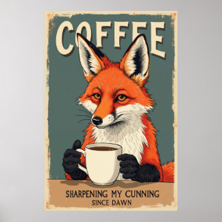 Funny Fox Coffee Art Poster