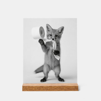 Funny Fox Holding Toilet Paper Minimalist Wildlife Acrylic Sign