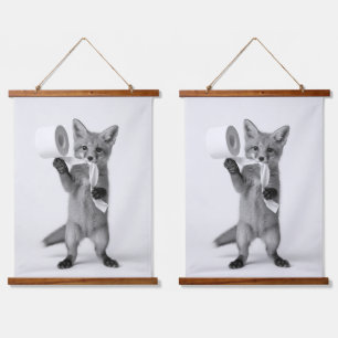 Funny Fox Holding Toilet Paper Minimalist Wildlife Hanging Tapestry