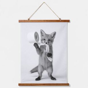 Funny Fox Holding Toilet Paper Minimalist Wildlife Hanging Tapestry