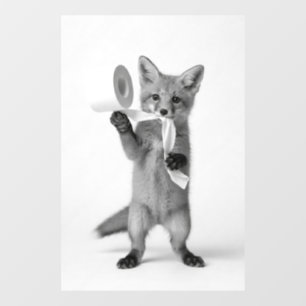 Funny Fox Holding Toilet Paper Minimalist Wildlife Window Cling