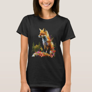 Funny Fox Lover Graphic Cute Foxes Floral Flowers T-Shirt