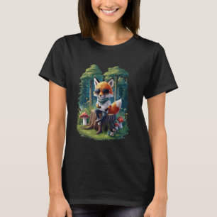 Funny Fox with Mushroom Natural Design Forest Dad  T-Shirt