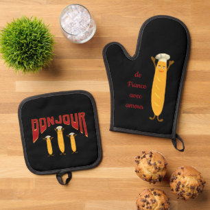 Funny franchise baguettes oven mitt & pot holder set