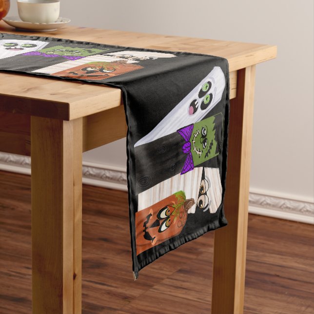 Funny Frankenstein Ghost Pumpkin Invisible Man Short Table Runner (In Situ)