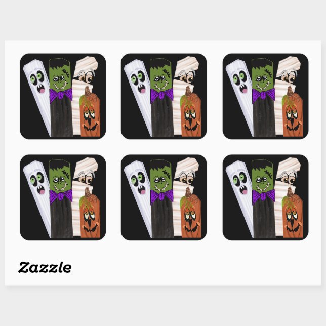 Funny Frankenstein Ghost Pumpkin Invisible Man Square Sticker (Sheet)