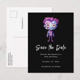 Funny Frankenstein Monster Halloween Fun Birthday Announcement Postcard