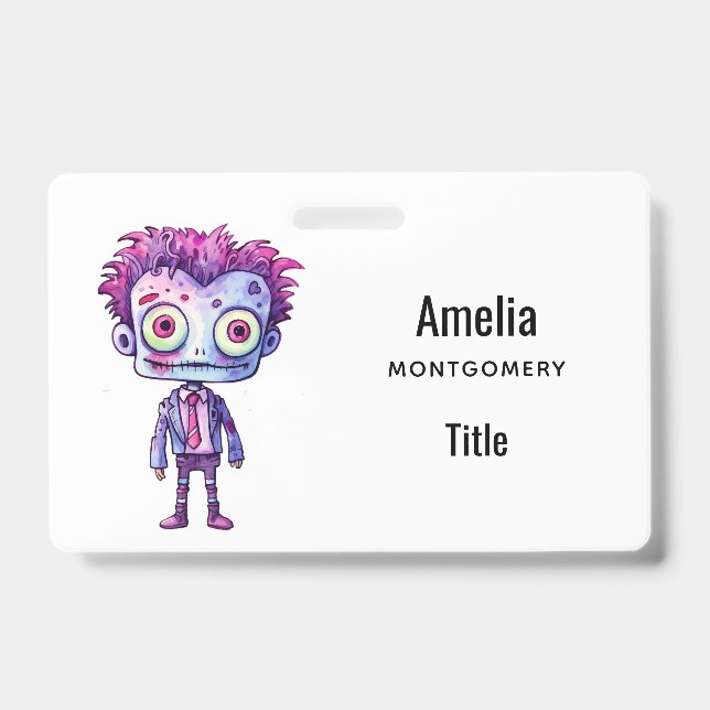Funny Frankenstein Monster Halloween Fun ID Badge (Front)