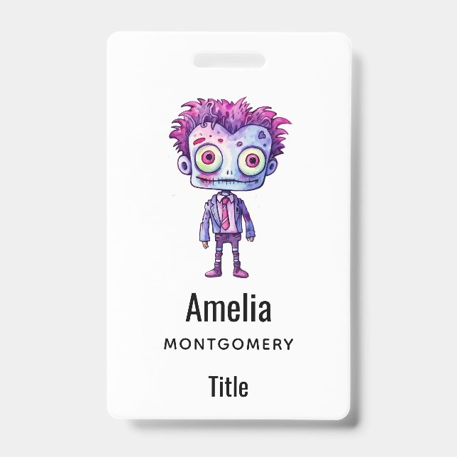Funny Frankenstein Monster Halloween Fun ID Badge (Front)