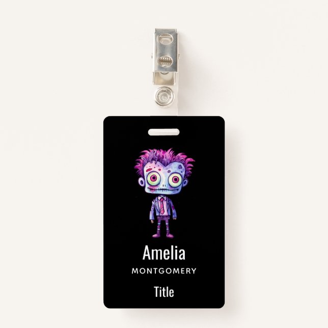 Funny Frankenstein Monster Halloween Fun ID Badge (Front with Clip)