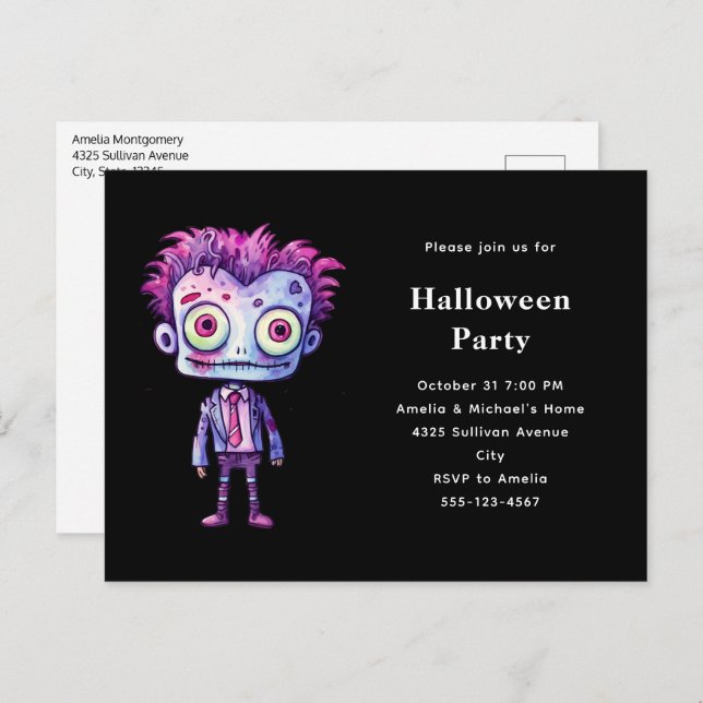 Funny Frankenstein Monster Halloween Fun Invitation Postcard (Front/Back)