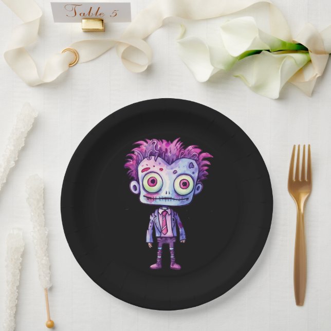 Funny Frankenstein Monster Halloween Fun Paper Plate (Wedding)