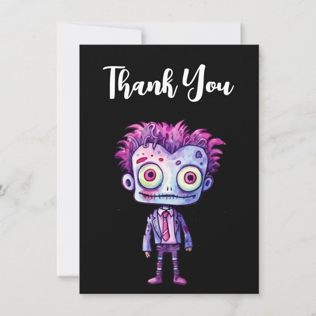 Funny Frankenstein Monster Halloween Fun Thank You Card (Front)