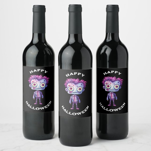 Funny Frankenstein Monster Happy Halloween Wine Label (Bottles)