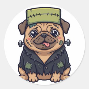 Funny Frankenstein Pug Halloween Sticker