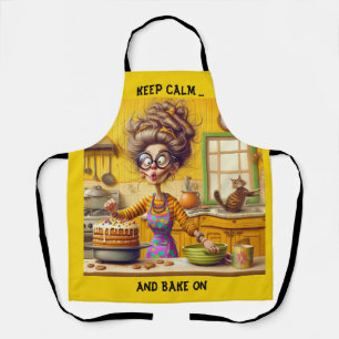 Funny Frazzled lady baker cartoon Apron