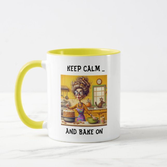 Funny Frazzled lady baker cartoon Mug (Left)