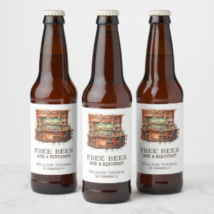 Funny Free Beer Adult Birthday Any Age Bottle Label