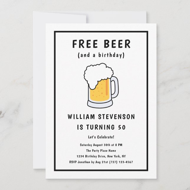 Funny Free Beer Joke Simple Man 50th Birthday Invitation (Front)