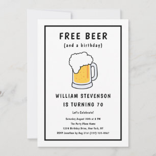 Funny Free Beer Joke Simple Man 70th Birthday Invitation