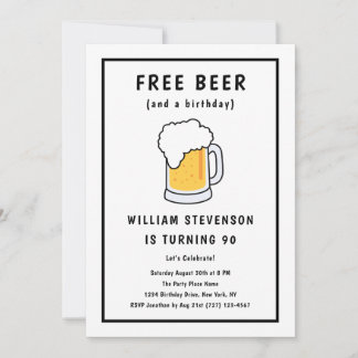Funny Free Beer Joke Simple Man 90th Birthday Invitation