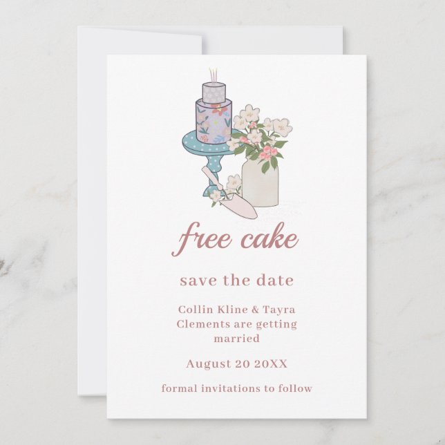 Funny Free Cake Minimalist Wedding RSVP Invitation (Front)