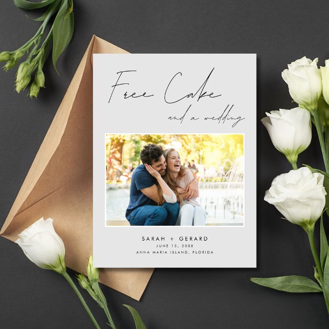 Funny Free Cake Wedding Photo Save the Date Announcement Postcard (Funny Free Cake Wedding Photo Save the Date Postcard)