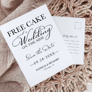 Funny Free Cake Wedding Save The Date Postcard