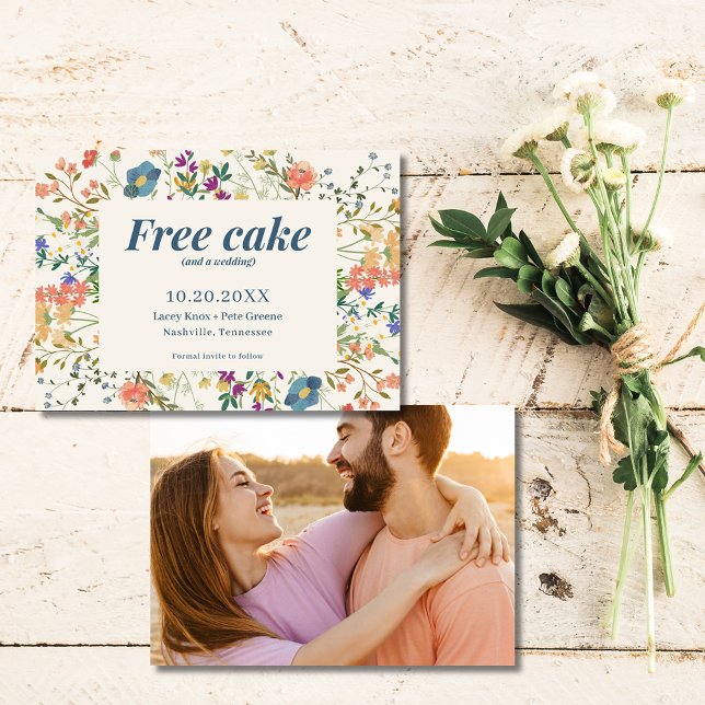 Funny Free Cake Wildflowers Wedding Save the Date (Funny Free Cake Wildflowers Wedding Save the Date)