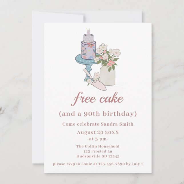 Funny Free Cake Womens 90th Birthday Invitation (Front)