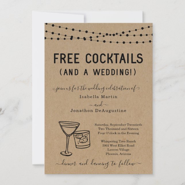 Funny Free Cocktails and a Wedding Invitation (Front)