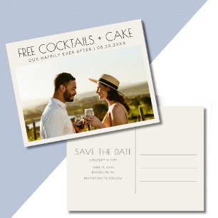 Funny Free Cocktails Cake Wedding Save the Date Announcement Postcard