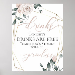 Funny Free Drinks Bar Menu Sign Pink Gold