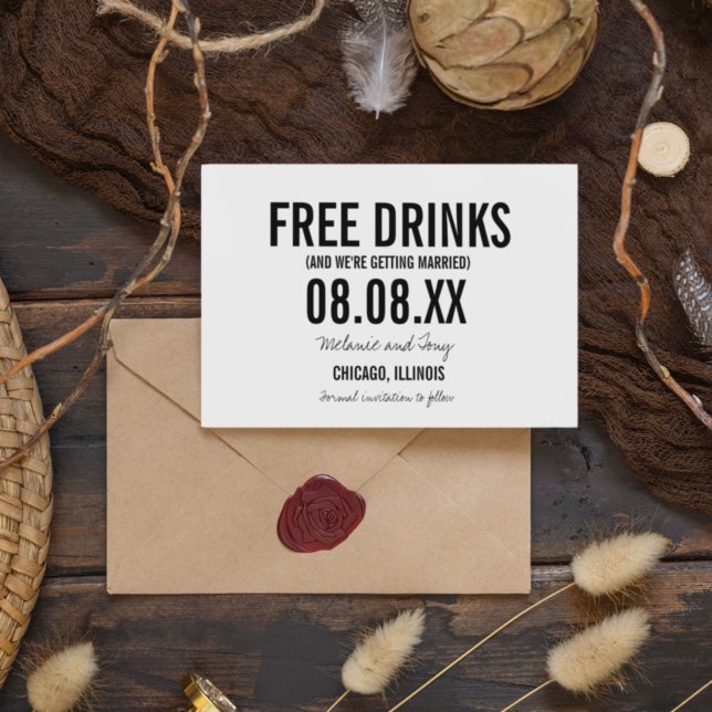 Funny Free Drinks Photo Vertical Save the Dates Date (Creator Uploaded)