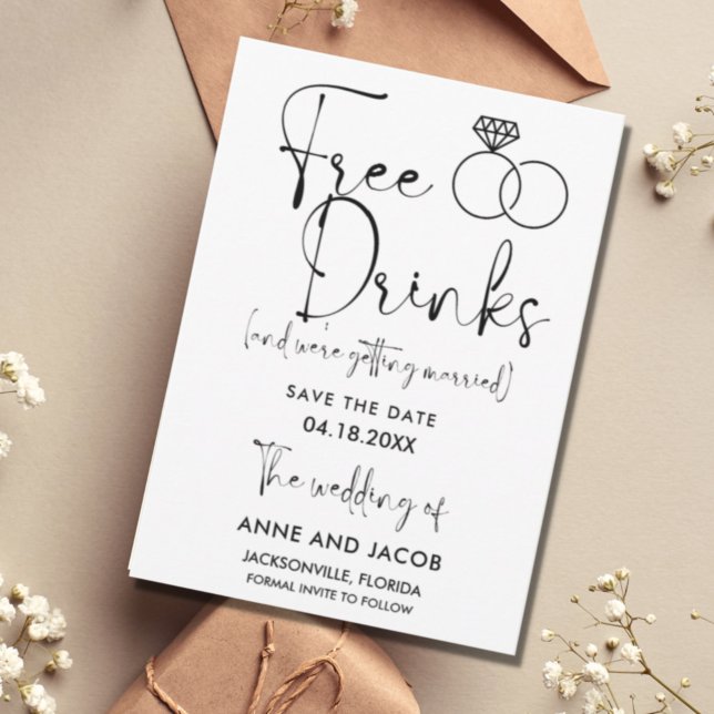 Funny Free Drinks Photo Wedding Save the Date (Free Drinks Wedding Save the Date)