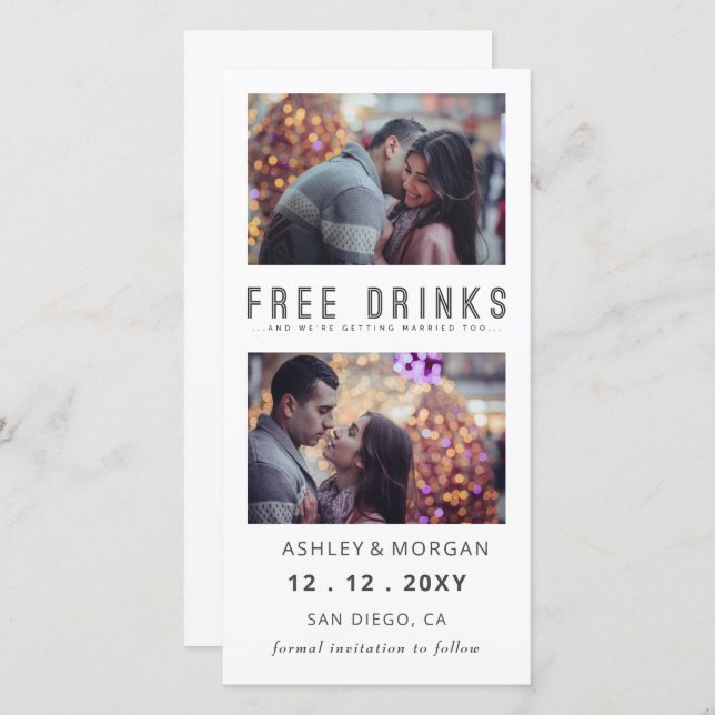 Funny Free Drinks Photo Wedding save The Date Announcement (Front/Back)