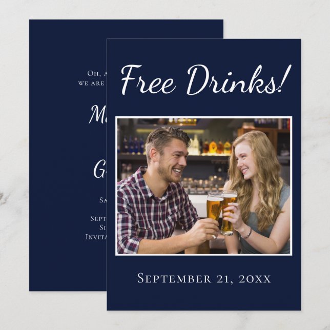 Funny Free Drinks Script Wedding Save The Date (Front/Back)