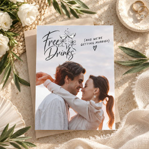 Funny Free Drinks Wedding Photo Save the Date Announcement Postcard
