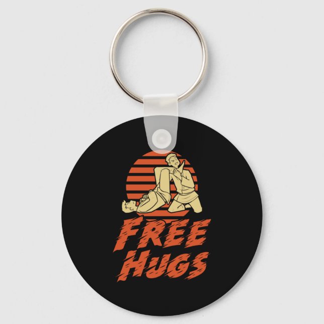 Funny Free Hugs - Brazilian Jiu-Jitsu, BJJ Gift Key Ring (Front)