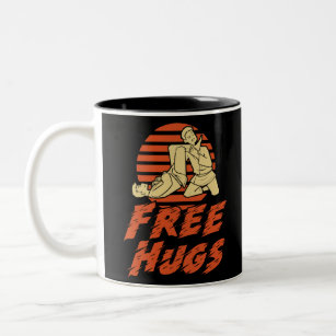 Funny Free Hugs - Brazilian Jiu-Jitsu, BJJ Gift Two-Tone Coffee Mug