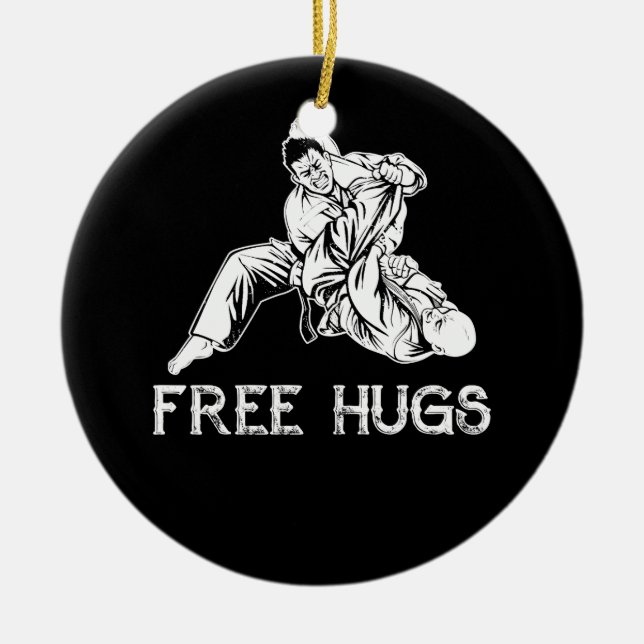 Funny Free Hugs Brazilian Jiu-Jitsu MMA BJJ Ceramic Tree Decoration (Front)